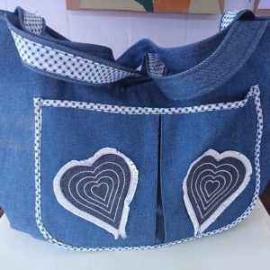 Bolsa Jeans Bordada a mão - Heart 1