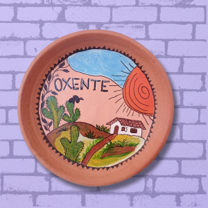 Prato de barro pintado a mão p/ decoração tamanho Pequeno
