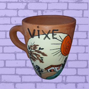Caneca barro/cerâmica pintada a mão Vixe Paisagem.