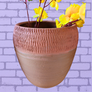 Vaso médio de barro/cerâmica lista ( 30cm )